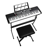 LEADZM Keyboard Piano 61 Tasten, Digital Piano mit Keyboardständer, Klavierbank, Notenständer, Kopfhörer, Mikrofon, LED-Bildschirm, 3 Lernmodi für Anfänger