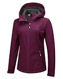 Outdoor Ventures Damen Wasserdichte Softshelljacke Winddichte Übergangsjacke mit Kapuze Leichte Sportjacke Funktionsjacke zum Radfahren, Wandern, Burgunderrot 42