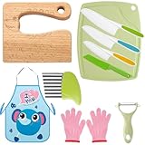 MINISOISO Kindermesser 10-teiliges Kinder-Küchenmesser-Set zum Schneiden und Kochen von Obst oder Gemüse, inklusive Holzmesser Obstmesser Schäler Schneidebrett Kinderhandschuhe für Kinder Geschenke