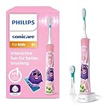 Philips Sonicare For Kids, elektrische Schallzahnbürste mit App, für Kinder ab 3 Jahren, mit SmarTimer und QuadPacer für eine gründliche Reinigung, Rosa, Modell HX6352/42