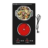 VBGK Glaskeramikkochfeld 2 Platten, 3000W Eingebaut Cerankochfeld 30cm, 2 Kochzonen mit Stecker, 9 Leistungsstufen und Temperaturstufen, Berührungssteuerung, Kindersicherung, 2H-Timer