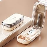 Ptyism Tablettenteiler für Mehrfachpillen(Off-White Mit Bürste) Pill Cutter丨Pillenschneider,Tabletten Teiler für Große und Kleine Tabletten,Medikamententeiler mit Aufbewahrungsfach für Reise&Haustier