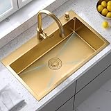 Küchenspüle aus Edelstahl, Küchenspüle, Mischbatterie mit ausziehbarer Brause, Einbauspüle für die Ober- und Unterbaumontage, Einzelbecken, Außenspüle für Wohnmobile mit Abtropfset (Größe: 5