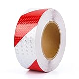 FRTAOOP 12m × 5cm Reflektierendes Band, Selbstklebend Reflektorband Rot Weiß, Warnaufkleber Reflektorband, Absperrband Rot Weiß, für Warnmarkierung Sicherheit