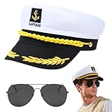 JYNVO Kapitänsmütze Herren für Erwachsene, Yacht Matrosenmütze, Verstellbare Marine MüTze, Schiff Seemannsmütze Seemann Marine Admiral Kapitänsmütze, mit Sonnenbrille