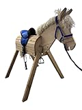 Rülke Holzspielzeug Gartenpferd Sandy - Set in blau inkl. Sattel, Halfter, Führleine | Holzpferd für draußen | 125x80x110 cm (LxBxH) | Bis 100 kg | ab 3 Jahren | Handgefertigt in Deutschland