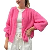 Geagodelia Damen Strickjacke Elegante Langarm Strick Cropped Cardigan Pullover Strickpullover Strickweste Y2k Sweater Knitted Top Herbst Frühling (A - Rosa, S)