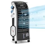 Klarstein Maxfresh - 3-in-1 mobiles Klimagerät: Luftkühler, Ventilator & Luftbefeuchter, 55 Watt, 444 m³/h, 4 Geschwindigkeitsstufen, Oszillation, 51 dB, Timer bis 15 h, Wassertank: 6 L, schwarz