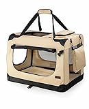 lionto Hundetransportbox faltbar für Reise & Auto, 50x34x36 cm, stabile Transportbox mit Tragegriffen & Decke für Katzen & Hunde bis 10 kg, robuste Hundebox aus Stoff für klein & groß, beige