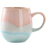 FülleMore 500ml große Kaffeetasse Porzellan Kaffeebecher mit Henkel Cappuccinotasse Kakaobecher Teetasse Keramikbecher für Büro und Zuhause (Rosa)