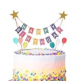 Phoetya Alles Gute zum Geburtstag Kuchen Topper Bunting Set, Regenbogen Kuchen Dekorationen mit 6 Stück Mini Bunte Ballon Cupcake Topper für Kinder Geburtstagsfeier liefert Dekoration