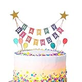 Phoetya Alles Gute zum Geburtstag Kuchen Topper Bunting Set, Regenbogen Kuchen Dekorationen mit 6 Stück Mini Bunte Ballon Cupcake Topper für Kinder Geburtstagsfeier liefert Dekoration