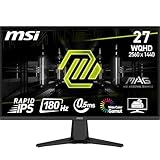 MSI MAG 275QF 27 Zoll WQHD Gaming Monitor - 2560 x 1440 Rapid IPS Panel, 180 Hz / 0.5ms (GtG, Min.),101% sRGB Colour Gamut, Frameless Design, HDR Ready - DisplayPort 1.4, HDMI 2.0b(WQHD@144Hz)