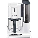 Bosch Filterkaffeemaschine Styline TKA8011, Aroma Sensor, Aromaschutz-Glaskanne 1,25 L, für 10-15 Tassen, Abschaltautomatik, Entkalkungssystem, Tropfstopp, Filterträger schwenkbar, 1160 W, weiß