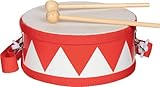 goki 61852 Trommel rot – Kindertrommel aus Holz mit 2 Schlägeln & Schultergurt, Ø 15 cm, H 7 cm
