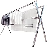 JAUREE 2.4m Wäscheständer, Wäscheständer Kleidung Faltbar Indoor Outdoor, Robuster Edelstahl Wäscheständer, Klappbarer Tragbarer Kleiderständer mit 20 Windfesten Haken