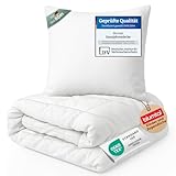 Blumtal Kinder Bettdecke und Kissen Set - Bettwäsche 135x200 Kinder + Flachkissen 80x80 cm - Oeko-TEX zertifiziertes Kinder Bettdecke 135x200 - Kinderbettdecke 135x200 cm Weiß