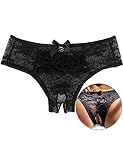 ohyeahlady String Tanga Damen Sexy Dessous Offener Schritt Spitze Slip Große Größen Panty Hipster Höschen Ouvert Unterwäsche Soft Blumen Loch Unterhosen Schwarz,M