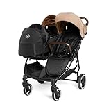 Ickle Bubba Venus Prime Doppelkinderwagen - geeignet von Geburt bis 15 kg (ca. 3 Jahre), leichter, faltbarer Zwillingskinderwagen mit Neugeborenenkokon, 2 Fußwärmern und Regenschutz (Kekse)