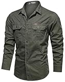 PADOLA Hemd Herren Baumwolle Hemden Langarm Slim Fit Cowboyhemd Stehkragen Westernhemd Taktisches Hemd Outdoor Arbeitshemd Safarihemd Einfarbige Freizeithemden (1 Armeegrün, XL)
