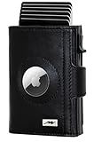 Marc Peter® Chicago Schwarz Leder Push Air Slim Wallet | Airtag Geldbörse mit Münzfach | kleines Mini Portmonee aus echtem Büffelleder