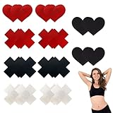 AOEVUIR 10 Paar Selbstklebende Brustwarzen Abdeckungen, Nippelpads in Herz und Kreuz Form, Unsichtbar und Dünn, Sexy Brustaufkleber für Frauen und Mädchen Schwarz und Rot