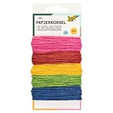 folia 12221 - Papierkordel Bunt, 5 farbig sortiert, je 5 m - Schnüre aus Papier zum verzieren von Bastelarbeiten, Handarbeiten und kleinen Geschenken