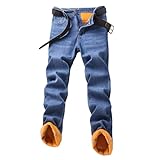 Duohropke Thermo Jeans Herren Fashion Slim Straight Herrenhose Fleece-Thermohose Warm Freizeithose Winterhose Hose mit Taschen Slim Fit Jeans