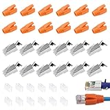 GeekerChip 12 Stück RJ45 Stecker CAT 7 Pass Through,Vergoldet Netzwerkstecker CAT7 CAT6A,Pass-Through & Geschirmt,10Gbps,mit Einfädelhilfe und Knickschutz,Orange