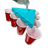 Fill-It-Fast Bierpong Befüller + 50 rote Becher | Cup Filler für 10 Beer Pong Becher gleichzeitig inkl. 50 Red Cups | Stabil, robust für Spülmaschine (Türkis)