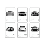 Sportwagen Poster Supercar Leinwanddrucke Schwarz-Weiß-Rennwagen-Wanddekoration Moderne Auto-Wandkunst für Jungen Zuhause Schlafzimmer Büro Wohnheim Zimmerdekoration (6 Stück 20 x 30 cm Ungerahmt)