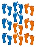 Fußabdruck Aufkleber,10 Paare Fußabdruck Boden Aufkleber Wandsticker Abstand Halten Aufkleber Selbstklebend Füße Sticker Markierungsscheiben,für Kinderzimmer Klassenzimmer Schule(Orange,Blau)