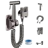 Jotekonoby Edelstahl-Bidet-Sprüh-Set mit einstellbarem Druck für Toilette, Badezimmer-Handbrauseaufsatz, mit Doppelausgang, G1/2-Schnittstelle (Dunkelgrau A)