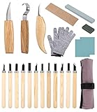 JOFLVA Holz Schnitzwerkzeug Set, 22 Stücke Schnitzwerkzeug Für Holz, Holzschnitzerei Messer Werkzeuge Ideales Schnitzmesser Set FüR Anfänger Und, DIY Schnitzset Mit Handschuhe.