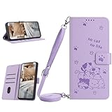 Kainevy Handyhülle für iPhone XR Hülle mit Band Kartenfach Standfunktion, Magnet Schnalle Klapphülle Brieftasche PU Leder Stoßfest Schutzhülle Flip Süße Katze Case Lila (Lila)