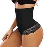 RITOSTA Shapewear Damen Bauchweg Unterhose Hohe Taille Miederhose Spitze Miederslip Mieder String Tanga Shaping Body Shaper Figurformende Formende Unterwäsche (Schwarz,L)