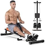 Dskeuzeew Rudergerät für zuhause Klappbar Hydraulisches Fitness-Rudergeräte mit 12-stufiger Widerstandsstufen, Trainingsgerät für das Ganzkörpertraining 120kg Gewichtskapazitä
