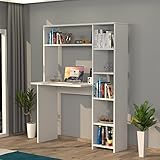 MOONLIFE Duru Schreibtisch mit Bibliothek/Modern Designte Aufbewahrung mit Regalen für das Home Office oder Kinderzimmer (Weiß)