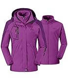 donhobo Damen 3-in-1 Jacke Fleecejacke wasserdichte Winddichte Skijacke Winterjacke Wanderjacke Softshelljacke Regenjacke mit Kapuze Lila L