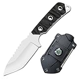 TIMKOSS Outdoor Survival Messer Gürtelmesser mit Kydex Holster Scheide, Camping Halsmesser, Überlebensmesser aus einem stück 440C Stahl gefertigt