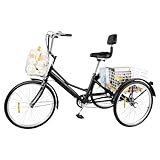 Wiyuer 24'' Dreirad 7 Gänge Adult Fahrrad aus Kohlenstoffstahl Höhenverstellbar Erwachsenendreirad Cruise Bikes Cityräder Bike für Erwachsene mit Einkaufskorb bis 120kg