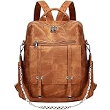 Leathario Rucksakck Damen Wasserdicht,Veganes Leder Cityrucksack,Rucksackhandtasche Mittelgroß, Diebstahlsich Tagesrucksack für Büro,Pendeln,Arbeit,Leicht Elegant Backpack Women Groß für Reise,Braun