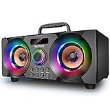 Bluetooth Lautsprecher 60W(80W Gipfel) Tragbarer Musikbox, mit Subwoofer, FM Radio, LED-Bunte Lichter, EQ, 30 Meter Reichweite, Bluetooth 5.0 Wireless Stereo Lautsprecher für Zuhause Party Camping