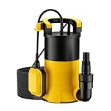 Wiltec Tauchpumpe mit Schwimmer 900 W, flachabsaugende Pumpe bis 1 mm, Tiefbrunnenpumpe 9 m Förderhöhe und 7 m Tiefe, Flachsaugerpumpe für Klarwasser