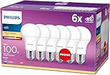 Philips LED Classic E27 Lampen 6-er Pack (100 W), matte LED Lampen mit warmweißem Licht, energiesparende Lampen mit langer Nutzlebensdauer, alte Generation