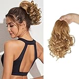 FFWTPY Haarschmuck Pferdeschwanz Haarverlängerung 23 cm Kurze Lockige Gewellte Pferdeschwänze Haarverlängerungen Natürliche Synthetische Ponytail Extension für Frauen (27)