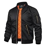 TACVASEN Herren Bomber Blouson Herbstjacke Warme Jacke Sportjacke Freizeit Outdoor Casual Laufjacke Full Zip (M, Schwarz)