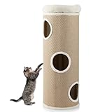SOARS Kratztonne für Katzen XXL, 113 cm Katzentonne mit 3 Höhlen und abnehmbarem Plüschbett, Kratzbaum, Katzenturm, Ø 39 cm