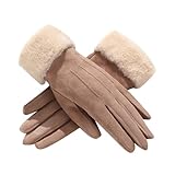 VALICLUD Warme Damen Winterhandschuhe mit Touchscreen Verdickte Winddichte Handschuhe aus Mikrofaser Wildlederimitat Vollfingerige Kälteschutzhandschuhe für Outdoor Sport Radfahren und