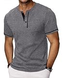 HMIYA Henley Kurzarm T-Shirts für Herren Sommerhemd Baumwolle Knopf Color-Blocking-Ärmeln T-Shirt für Männer